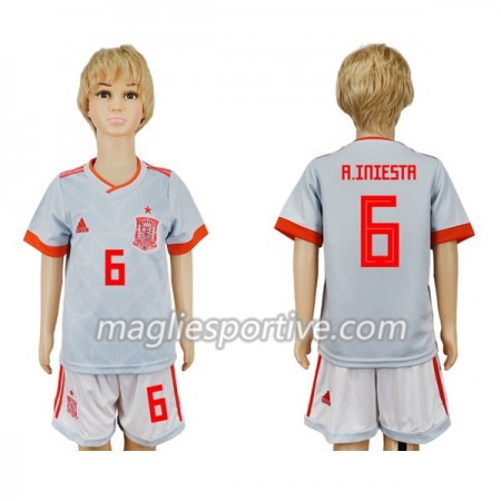 Completo Calcio Spagna A_Iniesta 6 Bambino Divisa Trasferta Mondiali 2018